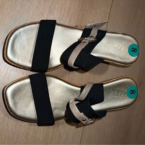 Italian Shoemakers Heeled Sandals | Black and Gold | 8